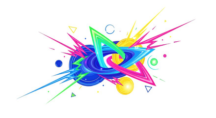 Abstract art interlocking shapes vibrant colors dynamic lines on white