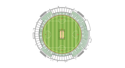 Aerial view of a cricket stadium showing the field and surrounding seating structure © rohim