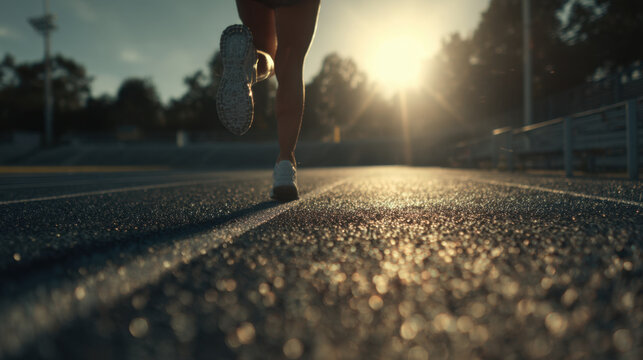 Runner shoe track sunrise silhouette motion endurance determination - Powered by Adobe