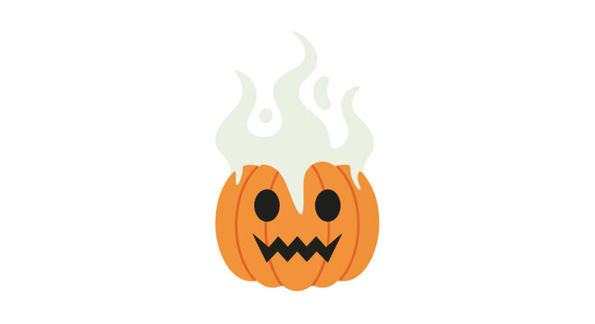 Spooky Halloween Pumpkin with White Ghostly Flames Illustration.