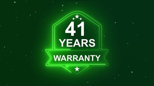 41 years warranty quality assurance concept on the transparent background. Neon Warranty shield Animation. Motion graphics of product guaranteed animated. Hundred percent authentic product.