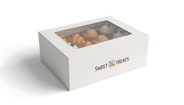 White Bakery Box with Window Filled with Pastries pastry