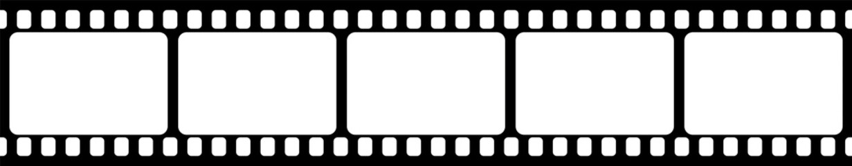 Grunge 35mm film strip background vector with blank frames, perfect for vintage cinema photography and movie reel illustration