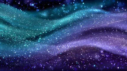 Abstract festive glitter background with particles, color gradient, copy space, space for text, wavy lines, bokeh. Horizontal banner