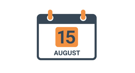 Calendar icon showing August 15th date vector illustration.