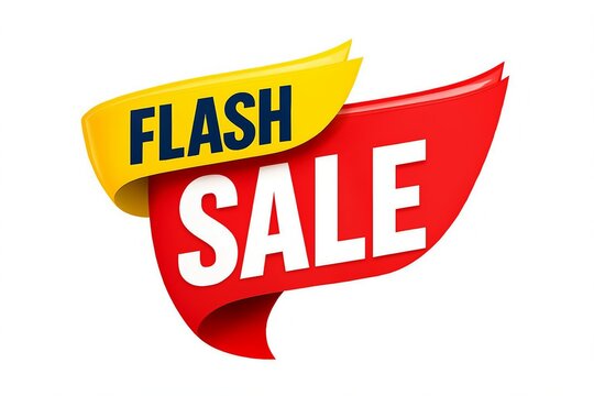 Bright red and yellow ribbon banner announcing a limited time flash sale event for retail promotions