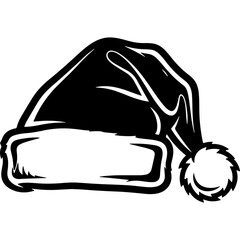 Classic Santa hat woodcut style vector illustration. Festive Christmas holiday graphic asset, black and white design element.