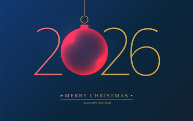 Best Wishes - Golden and Dark Red Merry Christmas and Happy New Year Greeting Card or Background, Creative Line-art, Vector Design Template - 2026