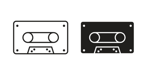 Cassette tape icon in doodle and stroke style.