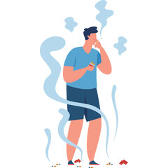 Man Smoking Cigarette Surrounded By Smoke With Transparent Background Health Concern Visual Illustration