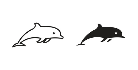 Dolphin icon in doodle and stroke style.