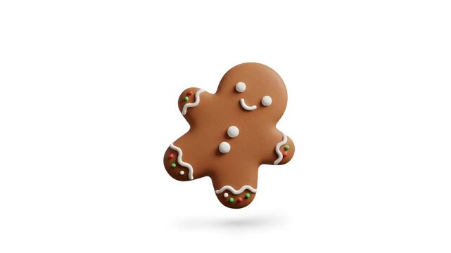 Gingerbread man cookie with icing on a white background.