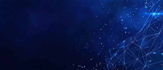 Technology background with data network and glow on blue, suitable for IT presentations, web graphics, and innovation themes.