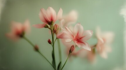 Fototapeta premium Soft Blurred Y2K Florals Vintage Backgrounds. Colorful flowers in soft focus with gentle hues creating a tranquil and dreamy atmosphere