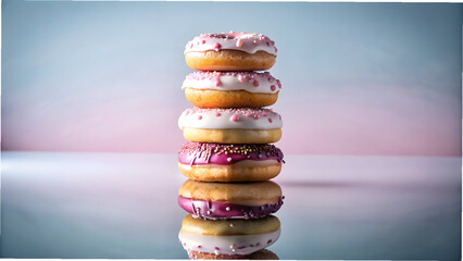 Stack of Pink Icing Donuts with Colorful Sprinkles
