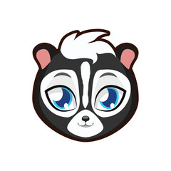 Cute Skunk Face Illustration with Big Blue Eyes and White Stripe on Black Fur