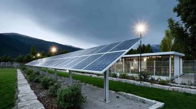 Solar cell energy charge grid board installation off-grid location scenic environment night viewpoint