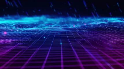 Perspective floor background with neon light lines, suitable for virtual reality concepts, websites, and creative visuals.