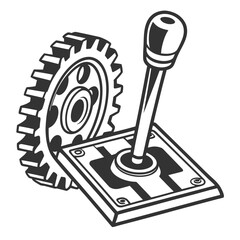 Illustration of a gear shift mechanism with a gear, showcasing the mechanical components and engineering design