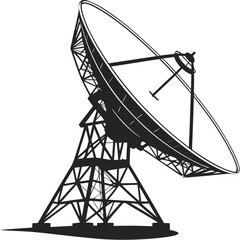Illustration of a satellite dish, the dish is large and round, and it is mounted on a tall metal structure the sky is clear
