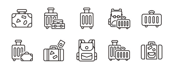 simple suitcase luggage travel bag icon line set trip packing weight carry baggage valise signs vector illustration