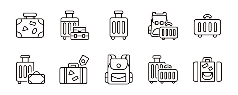 simple suitcase luggage travel bag icon line set trip packing weight carry baggage valise signs vector illustration