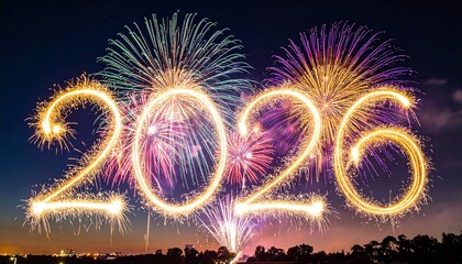 Sparkling Countdown: Illuminated 2026 Numerals Ignite the Night Sky with Fireworks and Festive Energy, Celebrating New Beginnings, Joyful Anticipation, and the Radiance of a Future-Focused Global 