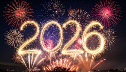 Sparkling Countdown: Illuminated 2026 Numerals Ignite the Night Sky with Fireworks and Festive Energy, Celebrating New Beginnings, Joyful Anticipation, and the Radiance of a Future-Focused Global 