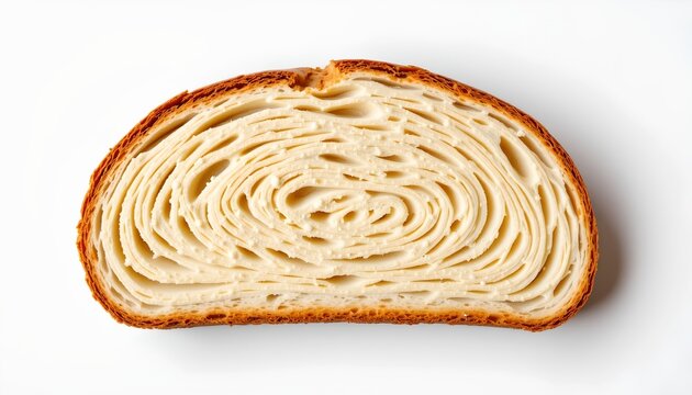 A long, sliced loaf of bread with a golden brown crust, placed against a white background. The bread appears freshly baked, with visible holes indicative of its fluffy texture inside