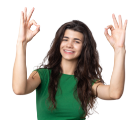 Smiling girl gesturing OK sign with her hand