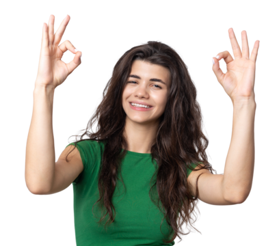 Smiling girl gesturing OK sign with her hand