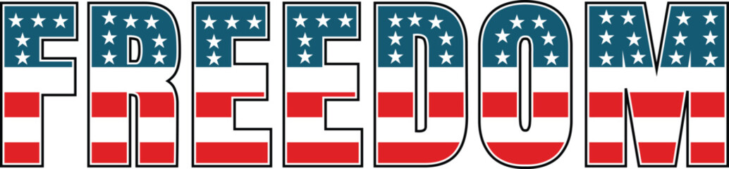Freedom Text USA Flag Style Vector Design