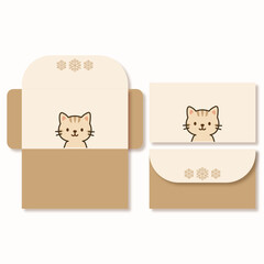 Christmas landscape envelope die cut template with cute character and snowflakes