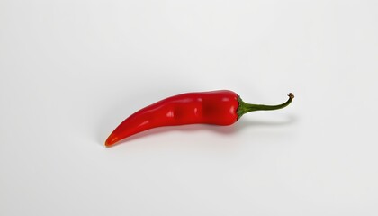 A single red chili pepper against a light background, with its green stem intact.