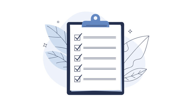 A checklist on a clipboard with several items marked as complete.