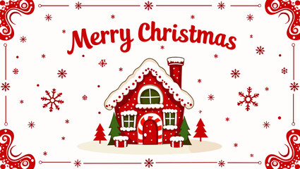 "Charming Winter Village Scene with Cozy Cottages and Snow &ndash; Merry Christmas Holiday Greeting Card Design"