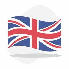 Stylized Union Jack Flag Waving with Subtle Shadow on White Background Keywords: Union Jack, UK flag, United Kingdom flag, Great Britain flag, British flag, red, white, blue, cross, diagonal