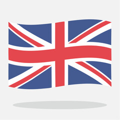 Flat Design Union Jack Flag with Shadow on White Background Keywords: Union Jack, UK flag, United Kingdom flag, Great Britain flag, British flag, red, white, blue, cross, diagonal, wavy, flat