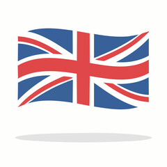 Simple Waving Union Jack Flag with Shadow on White Background Keywords: Union Jack, UK flag, United Kingdom flag, Great Britain flag, British flag, red, white, blue, cross, diagonal, wavy