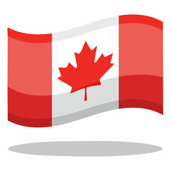 Waving Canadian Flag with Red Maple Leaf on White Background Canada