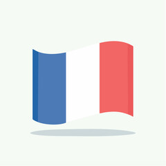 Flat Design Waving French Flag with Shadow on Light Background France tricolor
