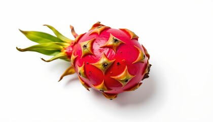 A vibrant red durian fruit in its natural state, showcasing its spiky exterior and smooth interior. The durian is positioned against a white background, emphasizing its vivid hue and unique structure.