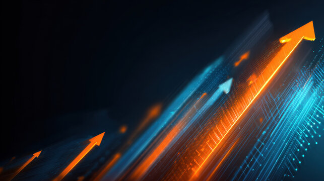 Futuristic progress bar glowing upgrade arrow digital growth neon data visualization optimistic business technology