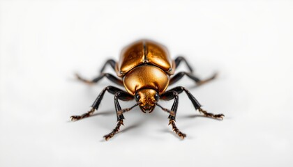 Naklejka premium A gold colored beetle with distinctive wing covers, standing prominently against a plain white background.