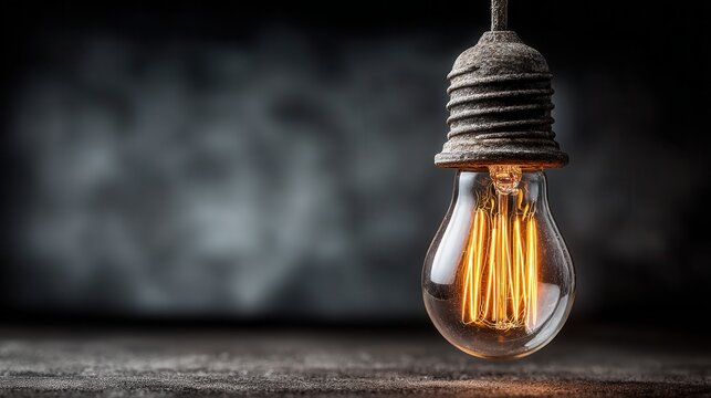 Light bulb glowing on dark background creativity concept