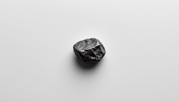 A single gray rock, centrally placed against a plain white background.