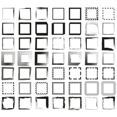 Distorted square frames. Abstract grunge pattern. Border edges Vector. Black white texture.