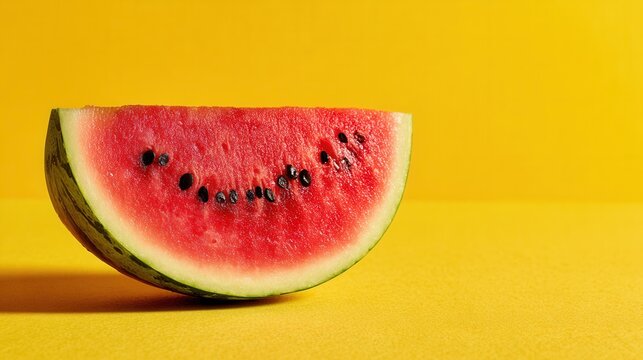 Slice of watermelon on vibrant yellow background summer fruit concept