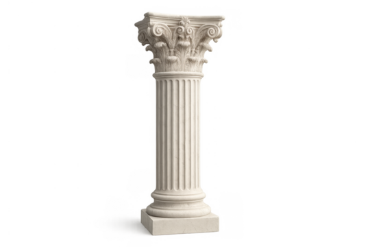 Corinthian column showing classical elegance, architecture, and stability, with a white, fluted shaft and ornate capital