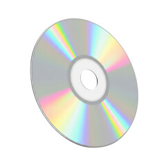Blank CD or DVD disc with rainbow holographic reflection isolated on white